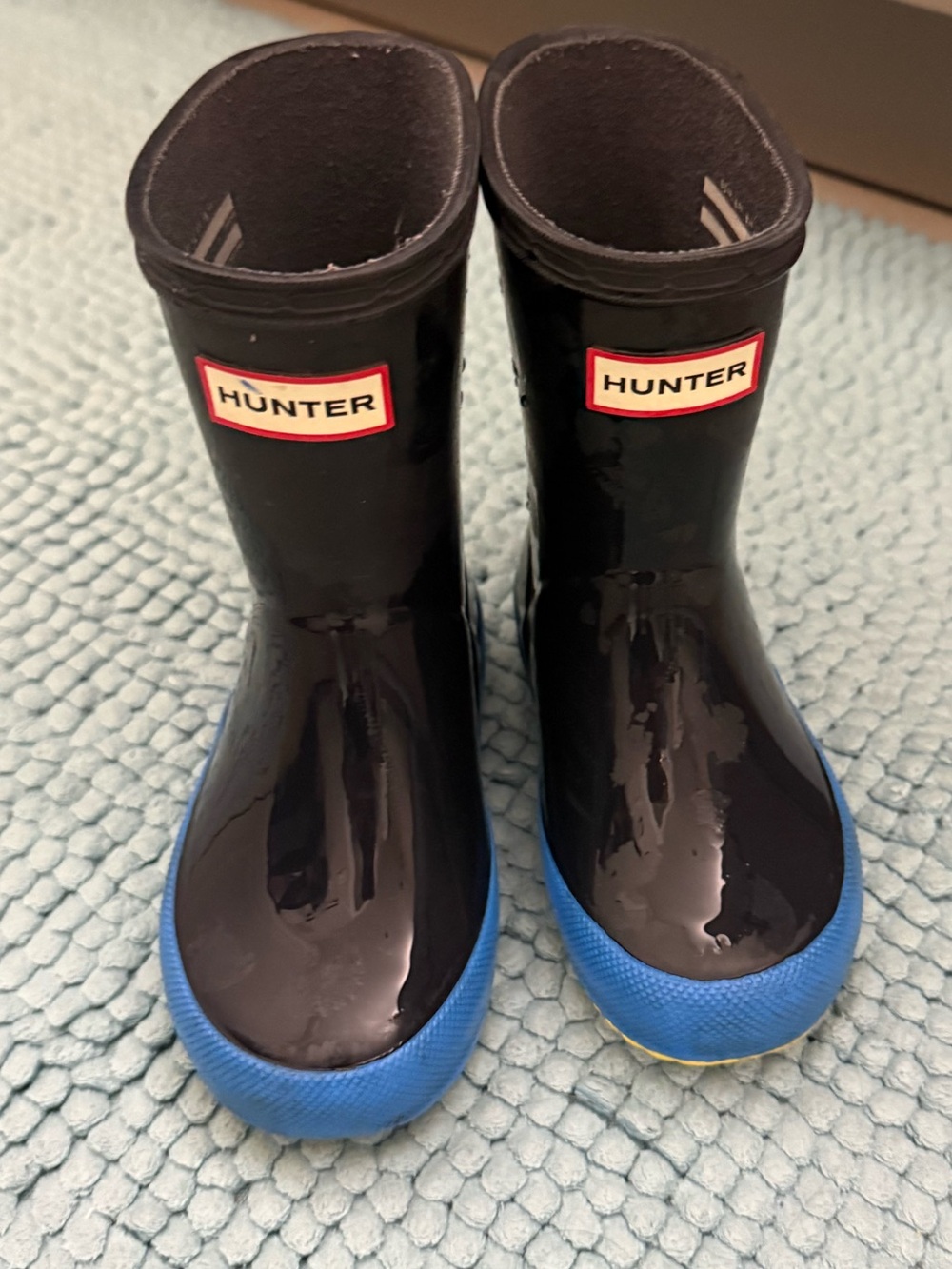 Hunter Black Kids Rain Boots with Navy Interior